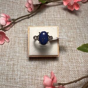 Size 9 | Silver Boho Gemstone Ring – Large Oval Lapis Lazuli, Chunky Statement